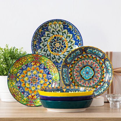 Bohemian Pasta Bowls Set of 6 | 32 Oz Porcelain, Floral Pattern, Microwave & Dishwasher Safe – VANCASSO