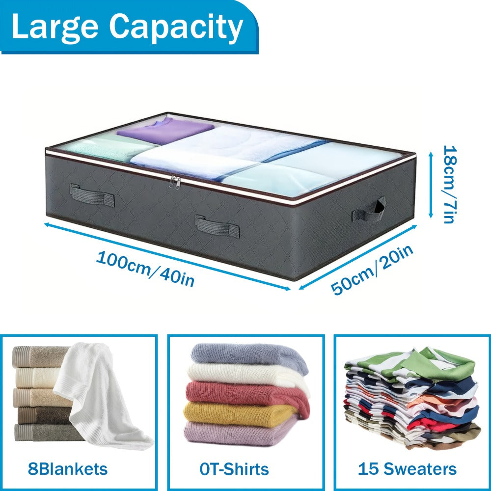 Storage Bag Set, 90L Under-Bed Organizers in 4- or 8-Pack Options with Clear Windows, Two-Way Zippers and Handles