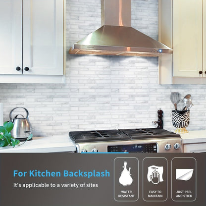 Ten-Sheet White Marble Subway-Pattern Peel-and-Stick Backsplash Wall Tile Set with 30 x 18 cm Panels