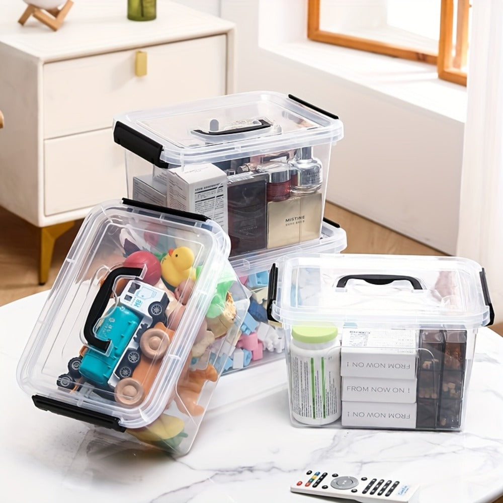Six-Pack Clear 5.5-Liter Storage Bins with Lids, Latch Handles and Stackable Rectangular Design