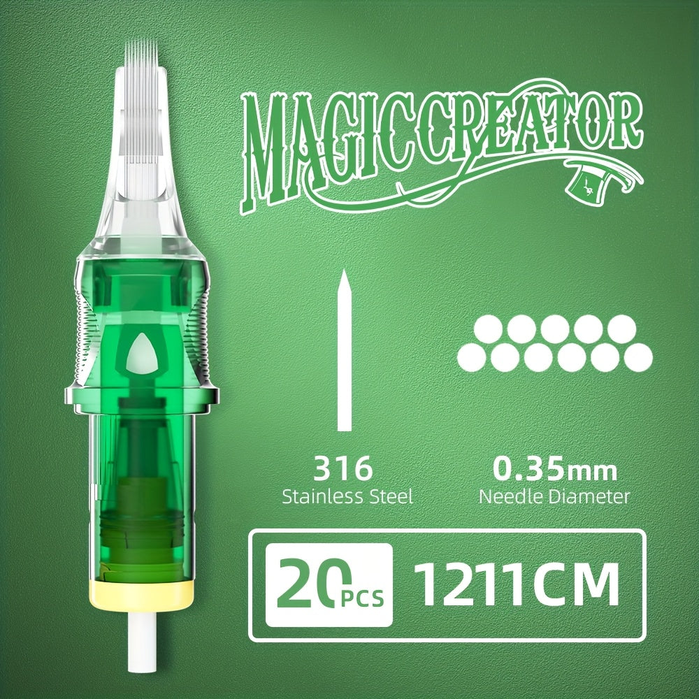 Disposable Tattoo Needles 20pcs Mixed Set RL RS M1 C-M — Multi-Gauge High Transparency Cartridge, Lasting Sharpness, Ample Ink Capacity, for Professional Artists & Beginners