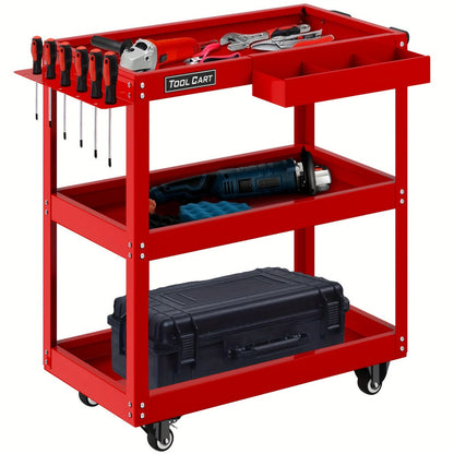 Rolling Tool Cart 3-Tier Heavy Duty 330 LBS Capacity Pegboard Organizer Locking Drawer 4 Swivel Casters for Garage Workshop Mechanics Black Yellow