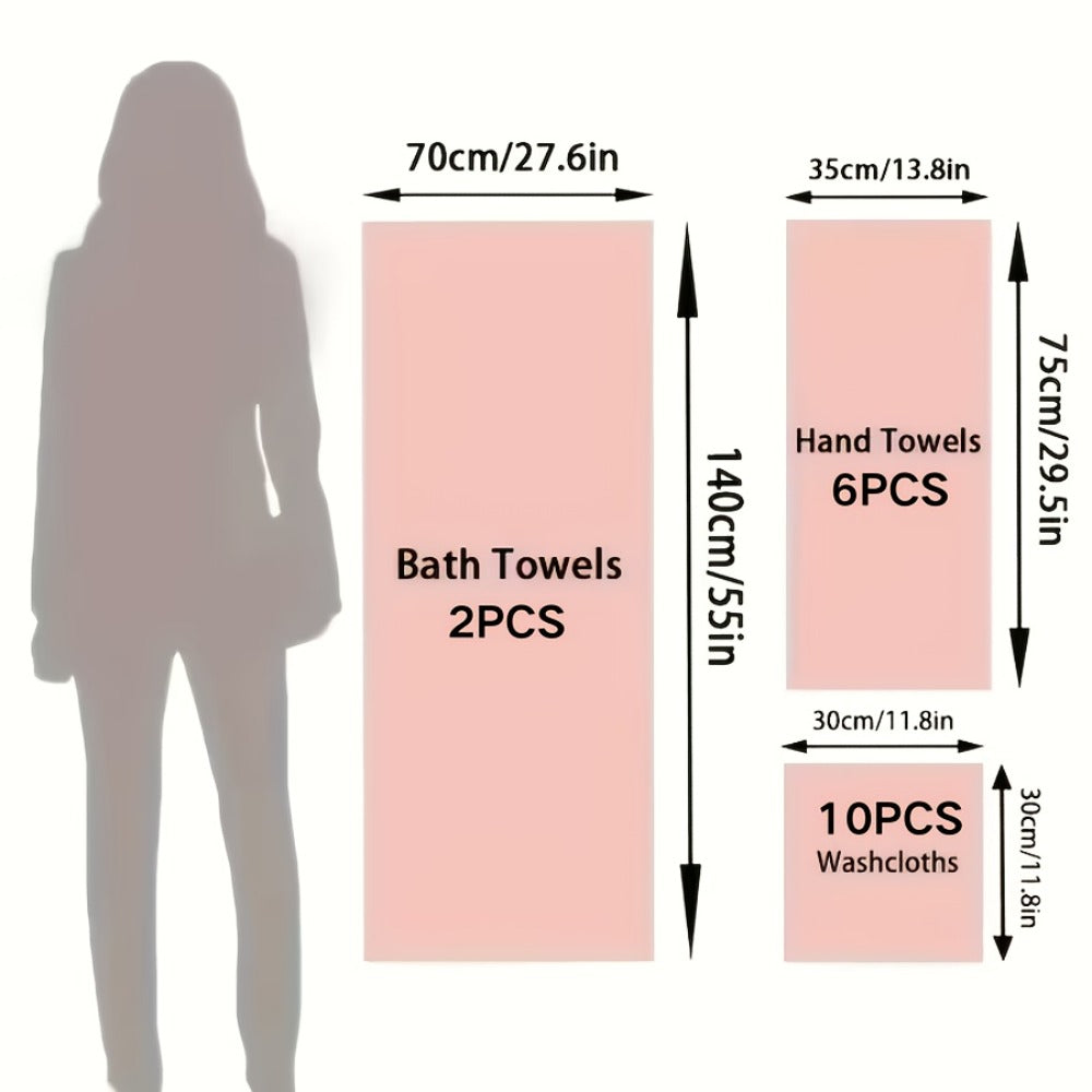 Bath Towels Set 18 or 20 Piece Coral Fleece Mix with Washcloths and Bath Ball in Multiple Colors