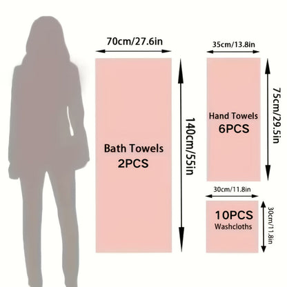 Bath Towels Set 18 or 20 Piece Coral Fleece Mix with Washcloths and Bath Ball in Multiple Colors