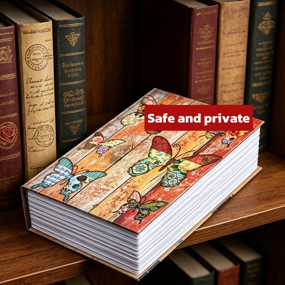 Book Safe Storage Organizer with Key Lock and Butterfly or Rose Cover for Money and Jewelry
