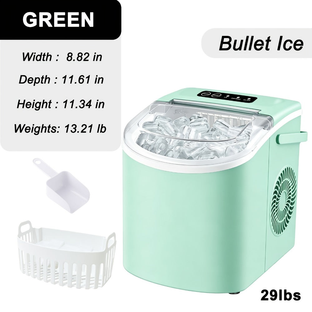 Ice Maker with Basket & Scoop, /Day Countertop Bullet Ice Machine, 9 Cubes in 6 Mins, Self-Cleaning