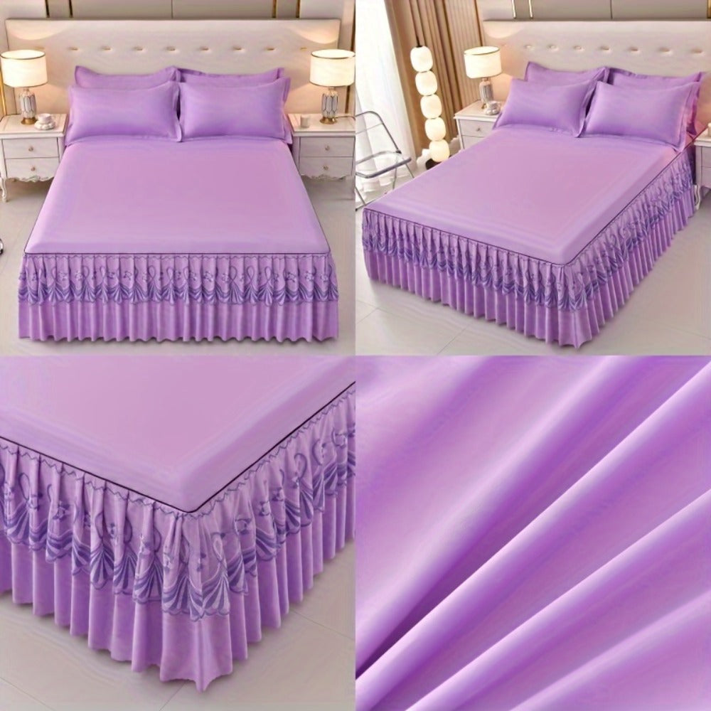 Macrame Lace Bed Skirt Set 3pcs – Double Layer Non-Slip Bed Skirt with 2 Pillowcases All Seasons Twin Full Queen King