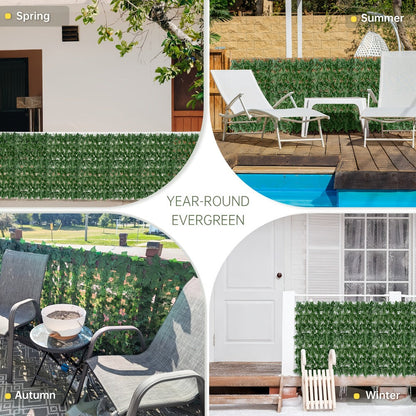 Artificial Ivy Privacy Fence Screen in 13 Size Options with Cuttable Green Leaf Panels for Patio or Balcony