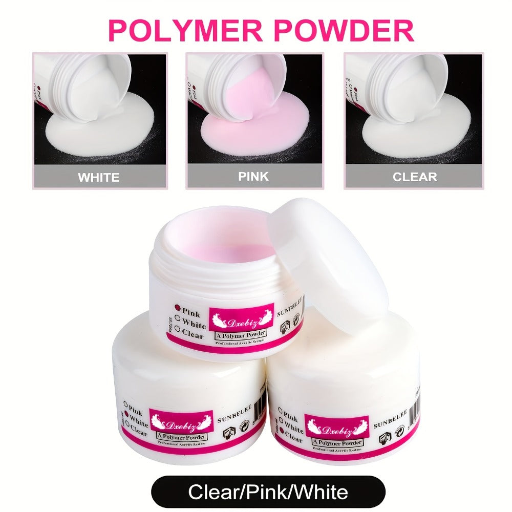 Acrylic Nail Kit with 12 Glitter Colors, Clear Pink White Powders, Liquid Monomer, Tips and Application Tools
