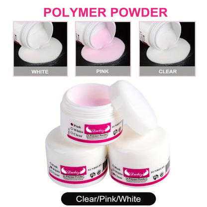 Acrylic Nail Kit with 12 Glitter Colors, Clear Pink White Powders, Liquid Monomer, Tips and Application Tools