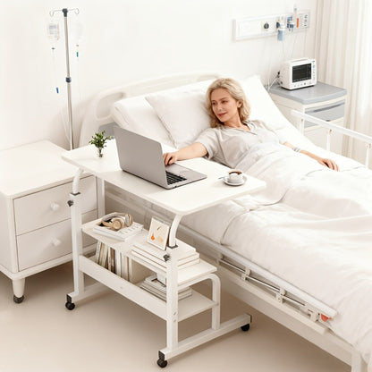 Overbed Table with Casters Adjustable Height – Bedside Nursing Table for Hospital & Home Care, Rolling Laptop Desk for Elderly & Patients, Meal Tray Stand, Multiple Colors