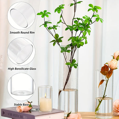 Clear Glass Cylinder Vases 24pcs Bulk Set - 4, 8, 12 Inch Tall Flower Vases for Centerpieces, Hurricane Floating Candle Holder for Wedding Party Table Home Decor, Valentine's Day Gift