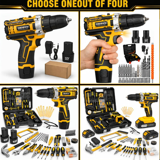 Cordless Impact Drill Set 12V / 21V Electric Drill Kit – 45Nm Torque, 2-Speed, Keyless Chuck, LED Light, Battery & Charger Included, Up to 115pcs Accessories for Home Repair, DIY & Construction