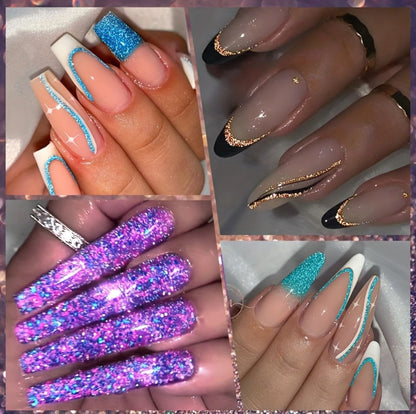 Reflective Liner Nail Art Gel Six-Bottle Set with 5ml CR01 to CR06 Colors and Slim Brushes for Detail Lines