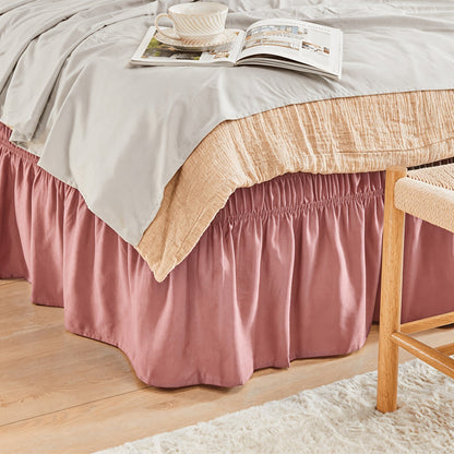 Bed Skirt Elastic Wrap Around Ruffle - 15 Inch Drop Microfiber Dust Ruffle, Adjustable No-Lift Fit, Fade Resistant Machine Washable, Hotel Quality Bedskirt for Twin Full Queen King, 30 Colors