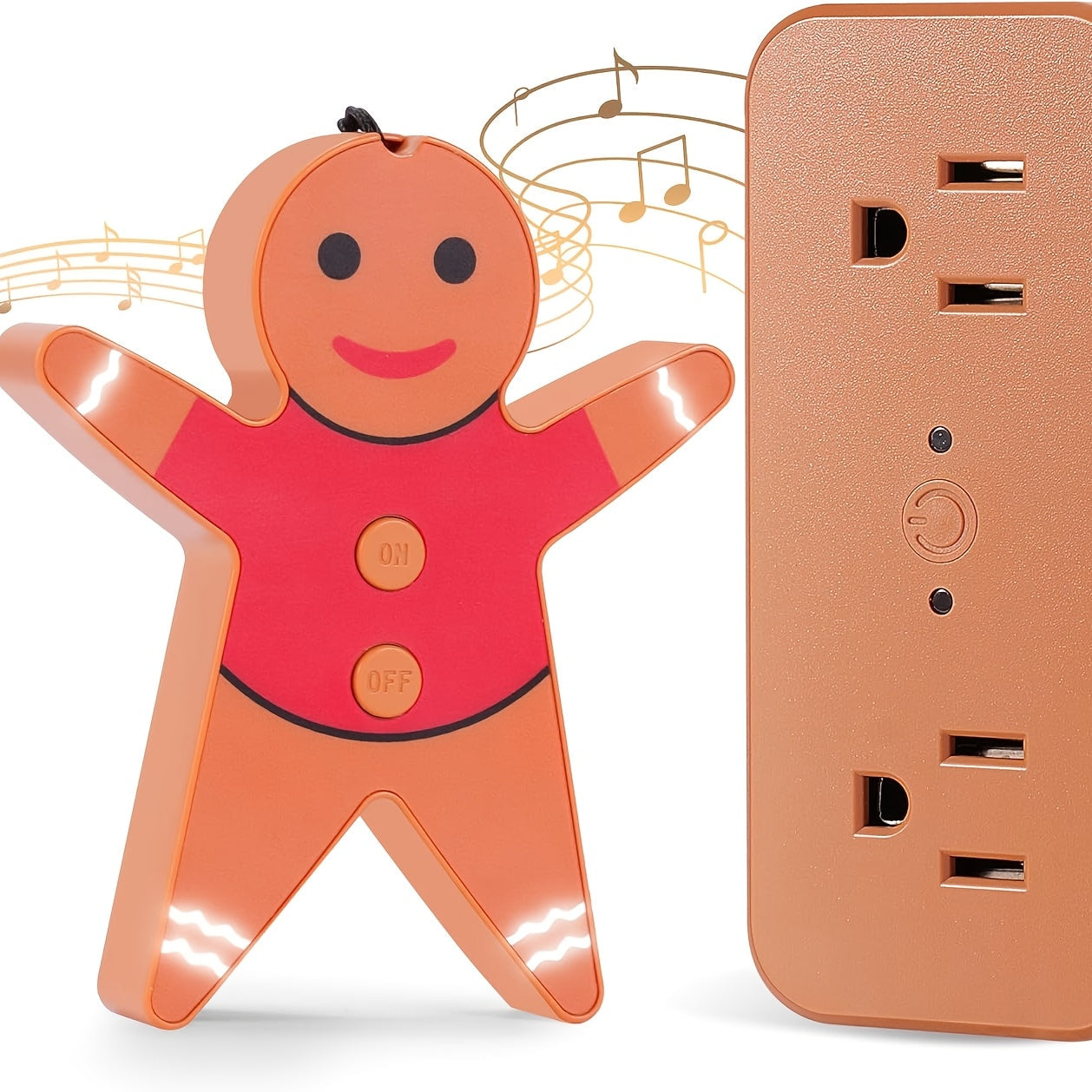 Christmas Tree Remote Control Socket with Built-in Music Function – Wireless 100-Foot Range Outlet Switch for Holiday Lights & Decorations, Gingerbread Design, Easy Plug-In Setup