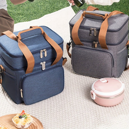 Double-Layer Lunch Carrier Bag with Shoulder Strap and One-Piece Checkout Options in Three Colors