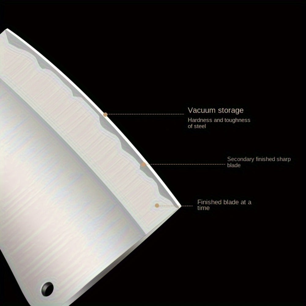 Extra-Thick 22 cm Blade Meat Cleaver with Hanging Hole, Broad Chopping Profile and Wood-Tone Handle