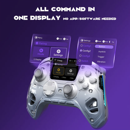 Hall Effect Wireless Gaming Controller V2 White – Interactive Screen, RGB Lighting, Remappable Buttons, 1800mAh Battery with Charging Dock, No Drift for PC Switch iOS Android Steam Deck – Not Compatible with PS or Xbox