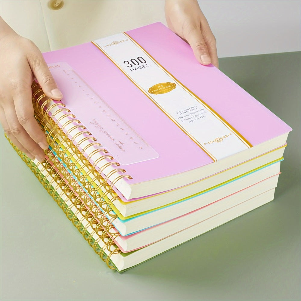 Large 300-Page Spiral Notebook with 8.5 x 11 Inch Ruled Pages and Six Hardcover Color Options