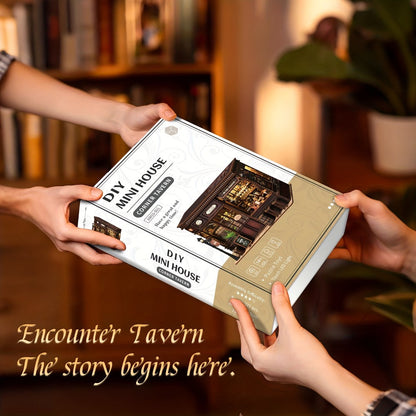Corner Lounge Book Nook Kit with 327-Piece Tavern Storefront Scene, Illuminated Interior and Touch Switch
