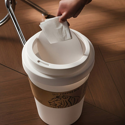 Compact Desktop Trash Can with Lift-Off Lid and White or Black Lion-Print Checkout Options