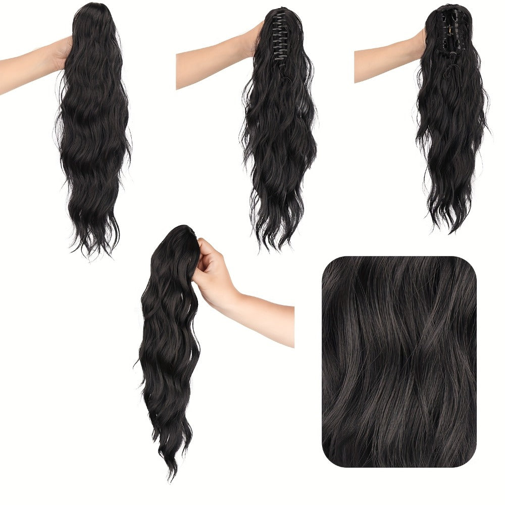Hair Extensions Water-Wave 16-Inch Synthetic Ponytail with Claw Clip and Eight Color Options for Quick Attachment