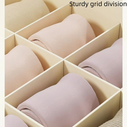 Three-Piece Beige Drawer Organizer Bin Set with Lidded Dividers for Underwear, Socks and Small Accessories