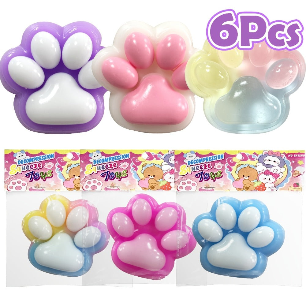 Six-Piece Cat Paw Squishy Toy Set, Approximately 2.95 Inches Each with Soft Sticky Handheld Texture