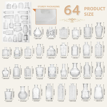 Party Decorations Clear Mini Bud Vase Set with 12, 30, 43 or 52 Mixed Shapes for Table Displays