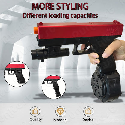 Red-and-Black Electric Gel Blaster Set with Three Magazine Styles, Flashlight, Goggles and Charging Cable