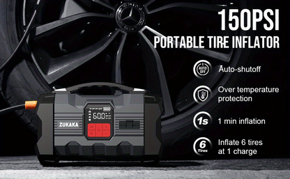Jump Starter with Air Compressor 9000A Peak 10-in-1 150 PSI for All Gas 10L Diesel 12V USB USB-C Digital Display LED 10 Safety Protections Power Bank