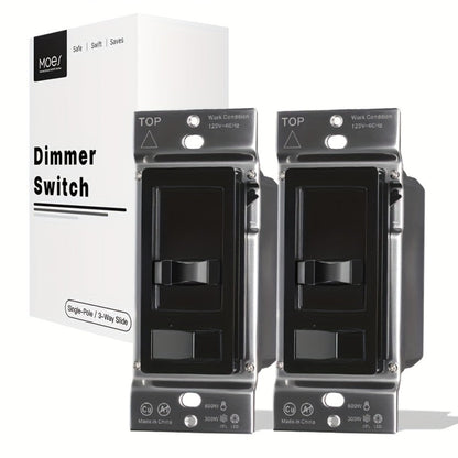 MOES Slide Dimmer Light Switch 3-Way & Single Pole No Neutral Wire, 600W Max, Compatible with LED CFL Incandescent Halogen