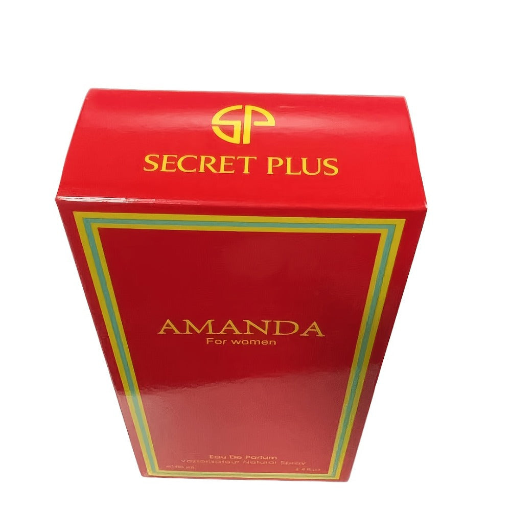 AMANDA Women's Eau de Parfum Spray, 100 ml Oval Amber Bottle with White Flower Cap and Red Gift Box