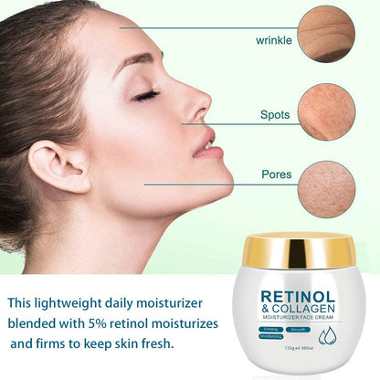 Face Cream Retinol and Collagen 130g Jar or Retinol Essence Option for Day and Night Skin Care