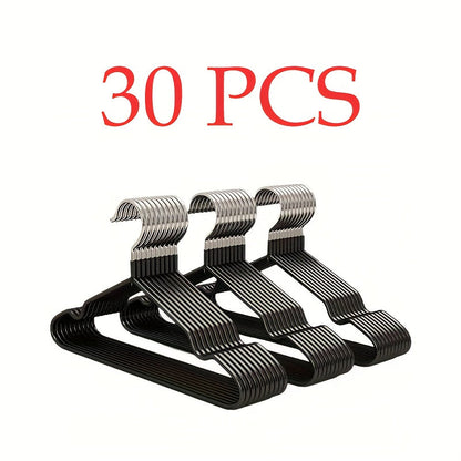 High-Manganese-Steel Clothes Hangers in 30, 50 or 100-Piece Black Packs with Coated Shoulder and Lower Bars