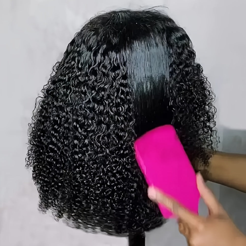 Lace Front Wig Kinky-Curly Human Hair, 8-26 Inch Natural Black with 4x4 Closure and 150% Density
