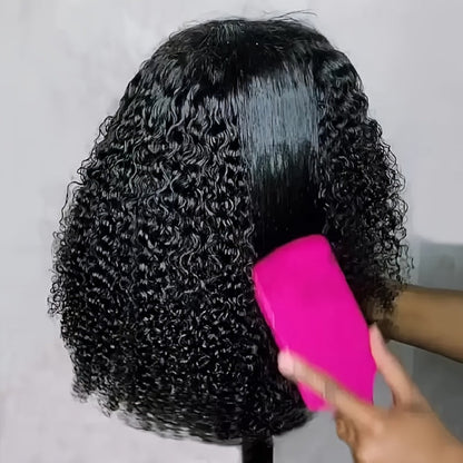 Lace Front Wig Kinky-Curly Human Hair, 8-26 Inch Natural Black with 4x4 Closure and 150% Density