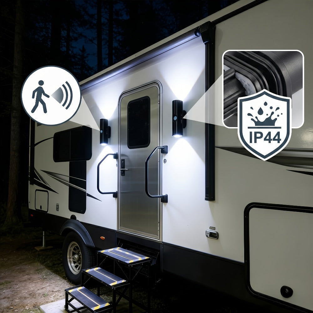 Motion Sensor Wall Lights 4-Pack – Rechargeable Magnetic Dual-Head LED Night Light, RGB & Tri-Color, Wireless for RV, Bedroom, Stairs, Cabinet & Closet