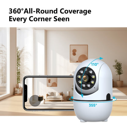 Indoor Security Camera with 355° Pan-Tilt, Color Night Vision, Two-Way Audio and Pack Options