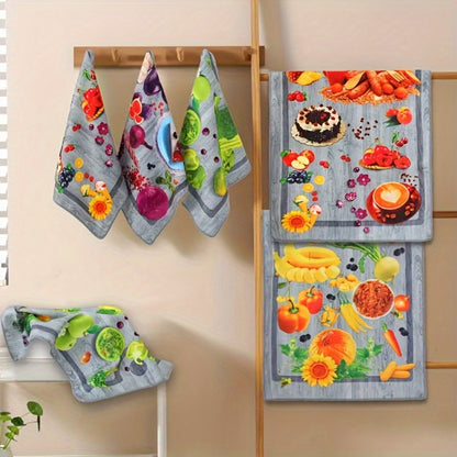 Six-Piece Printed Kitchen Towel Set, Approximately 60 x 40cm Each in Combination A or B Designs