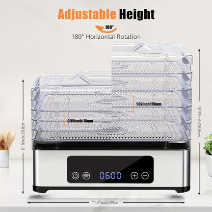 Five-Tray Digital Food Dehydrator with 420W Heating, 48-Hour Timer and 95–160°F Temperature Range