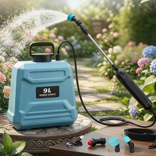 Garden Sprayer Battery Powered Electric USB Rechargeable 1.6-2.4 Gal with 3 Mist Nozzles Adjustable Shoulder Strap for Lawn Yard Plant Watering