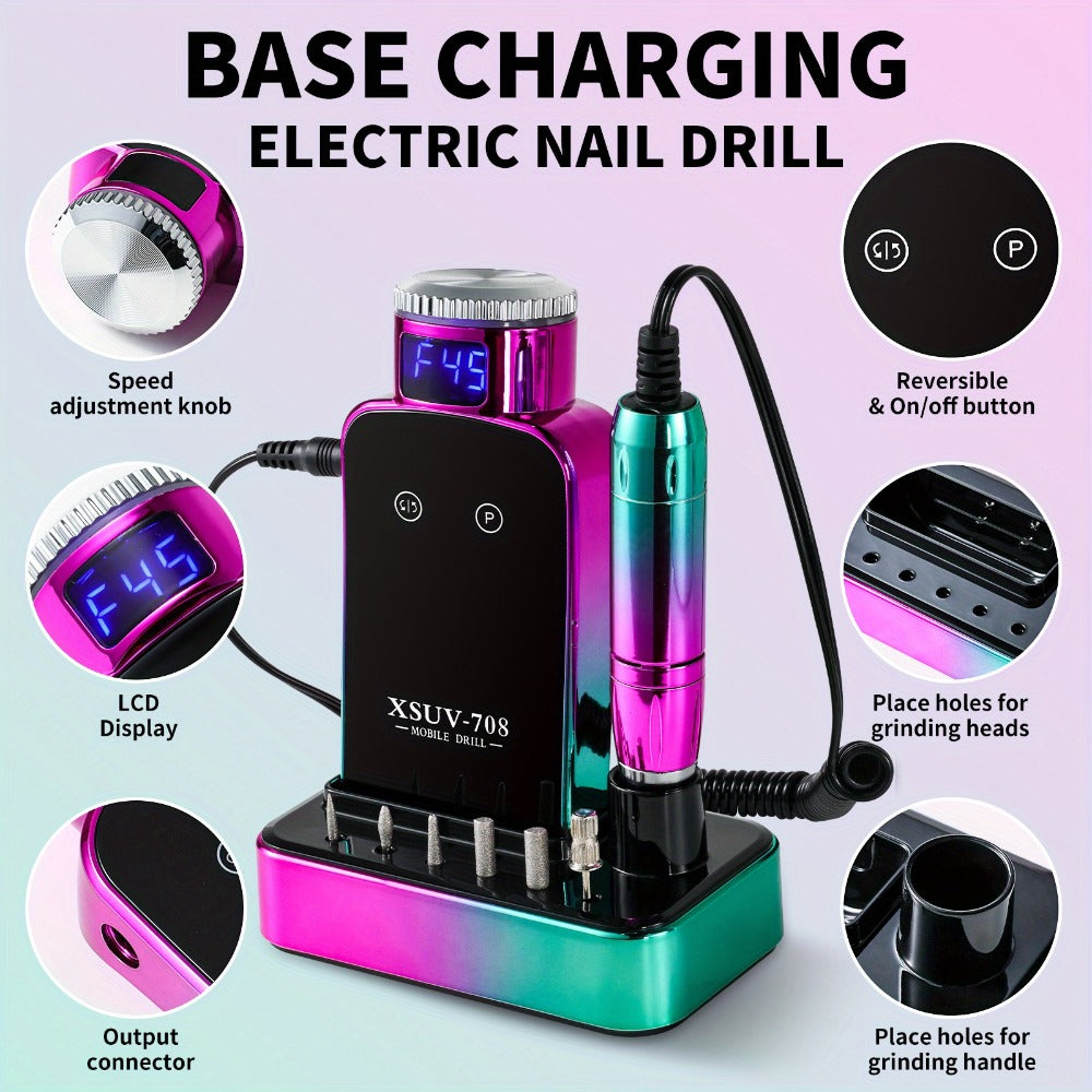 Nail Drill Machine 45000 RPM Cordless Rechargeable Electric Nail File Efile for Acrylic Gel Natural Nails – Professional Manicure Pedicure Polishing Shaping Tool for Salon & Home Use