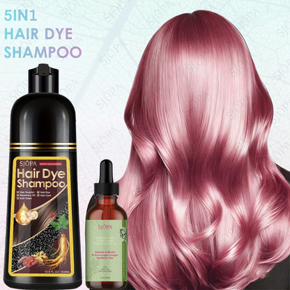 Hair Dye Coloring Shampoo 5-in-1 Upgraded with Hibiscus Oil, Squalane & Glycerin - Quick Color & Nourishing, Gentle Skin-Safe Formula, 12 Shades for Women & Men, Extra Large 500ml / 16.91oz