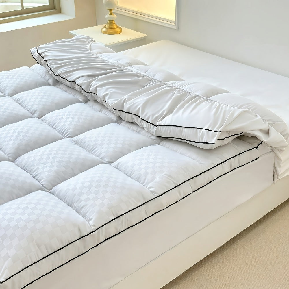 Mattress Topper 1000GSM Quilted Pillow Top with Fitted Deep-Pocket Skirt in Four Bed Sizes