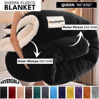 480GSM Sherpa Fleece Blanket – Double-Sided Heavy Warm Throw for Couch, Bed & Travel, Reversible All Season, 13 Colors, 3 Sizes