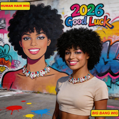 6-Inch Kinky Curly Afro Human Hair Wig with Glueless Cap and Deep Grey, Camel or Ginger Color