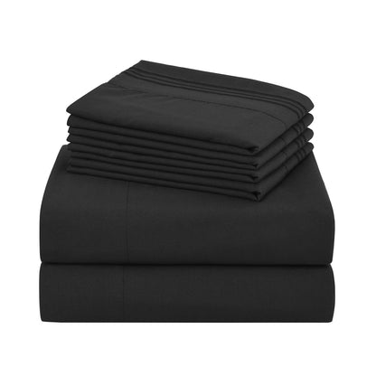 Bed Sheet Set 100 GSM Microfiber in 4- or 6-Piece Configuration with Four Sizes and Twelve Solid Colors