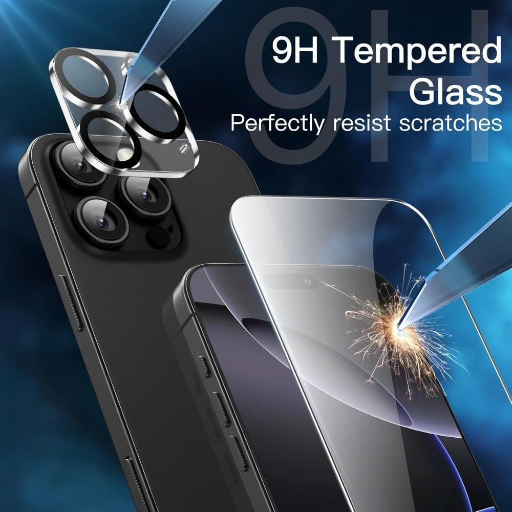 Screen Protector, 8-Piece Clear Tempered Glass Set with Four Screen Films and Four Camera Lens Covers for Selected iPhone Models